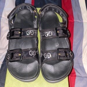 Gucci Black Sandals with Crystal Accents